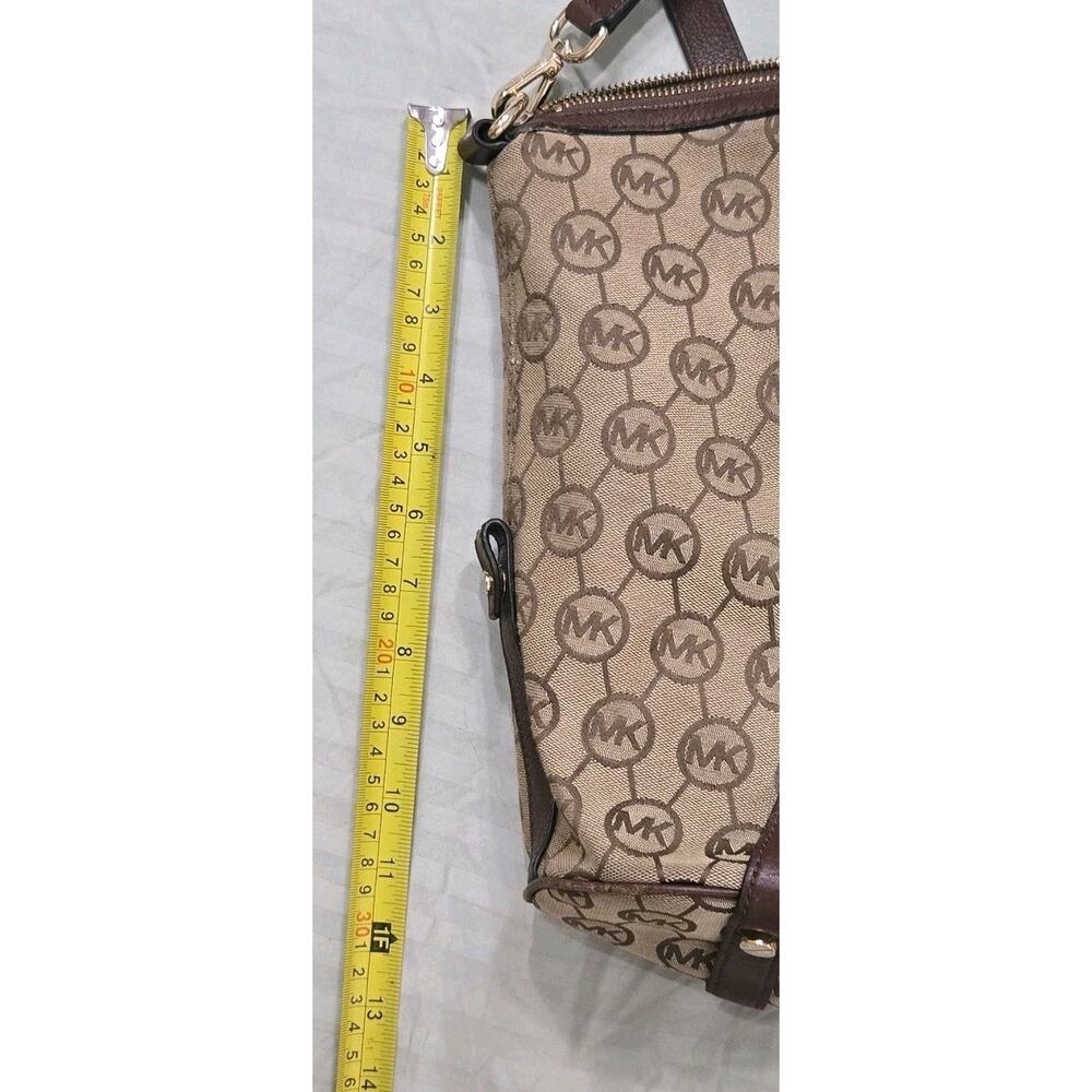 Michael Kors MK Logo Satchel Brown Monogram Bag Gold Tone Flawed/Worn Handles - Picture 13 of 15